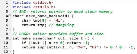 Bild 6. Die Rückgabe eines Pointers oder einer Referenz auf eine lokale Variable führt zu Problemen.(Bild:  IAR Systems)