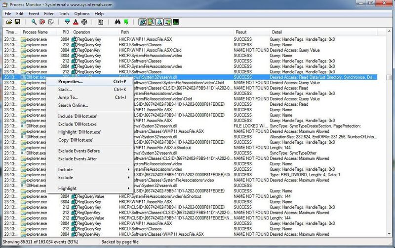 Abbildung 7: Der Prozess Monitor sammelt Datei- und Registry-Zugriffe eines Prozesses. In den Eigenschaften (Ctrl-P) können Module und der komplette Stack betrachtet werden. (Archiv: Vogel Business Media)