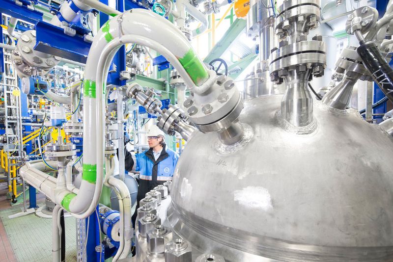Carbon dioxide instead of crude oil: Covestro is now incorporating 20 percent CO2 into a foam component. The newly opened plant in Dormagen, Germany has capacity of 5,000 metric tons per year. (Covestro)