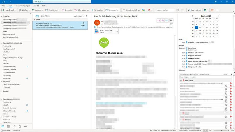 Die neue Oberfläche in Outlook 2021. (Joos)