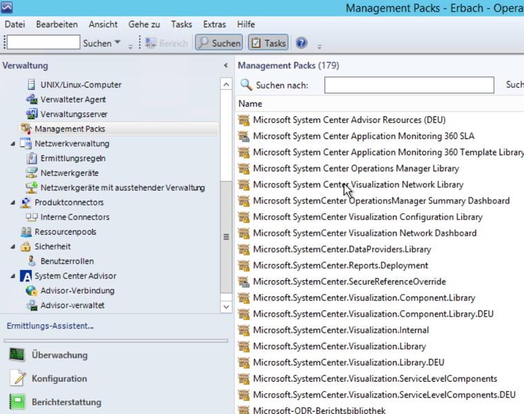 Abbildung 11: Management Packs lassen sich jederzeit integrieren. Dazu wird der Bereich 
