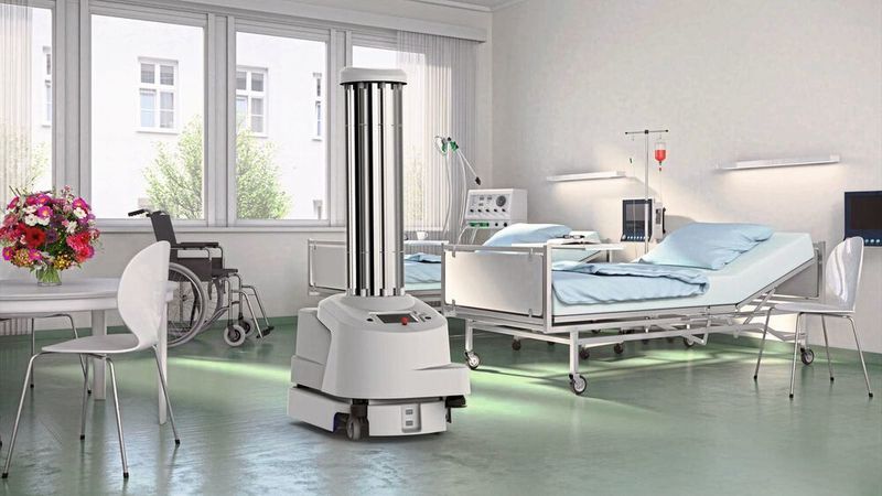 Der kollaborative UVD-Roboter bringt sich selbstständig beim Desinfizieren ein. (Blue Ocean Robotics)