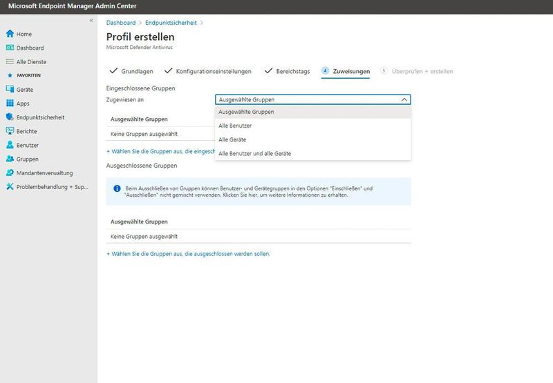Erstellen von Profilen in Endpoint Manager. (Microsoft / Joos)
