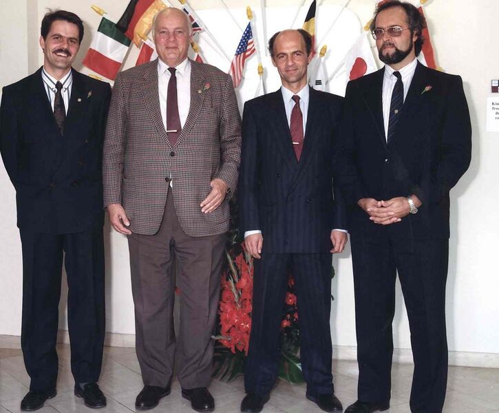 Zwei Generationen mit Führungskraft: Urs, Georg H., Klaus und Hans-Peter Endress im Jahr 1986 (v.l.n.r.) (Bild: Endress+Hauser)