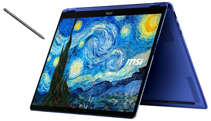 Bei beiden van-Gogh-Edition-Geräte sind 1,37 kg schwere Convertible-Notebooks mit Touch- und Stifterkennung. Der MSI Nano Pen wird in einer Aussparung im Boden der Notebooks geparkt und geladen. (Bild: MSI)