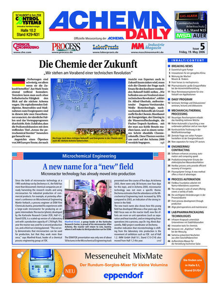 Meilenstein 2009: Erstmals wird in Zusammenarbeit mit Chemical Engineering die offizielle Messezeitung zur Achema „Achema Daily“ herausgegeben. (Archiv: Vogel Business Media)
