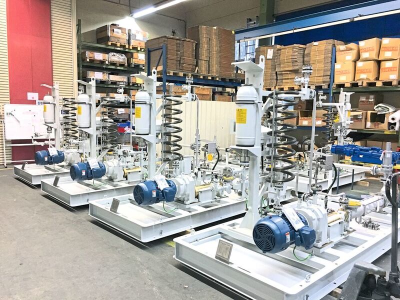 Allweiler AE 2N horizontally mounted pumps designed in accordance to API 676 3rd Ed, complete with dual mechanical seals and plan 53B seal support system. (Circor/Allweiler)