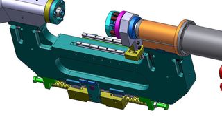 C-Bügelsystem zum Lochstanzen der vier Aufnahmelöcher am Federbeindorn. (Bild: Tünkers Maschinenbau)