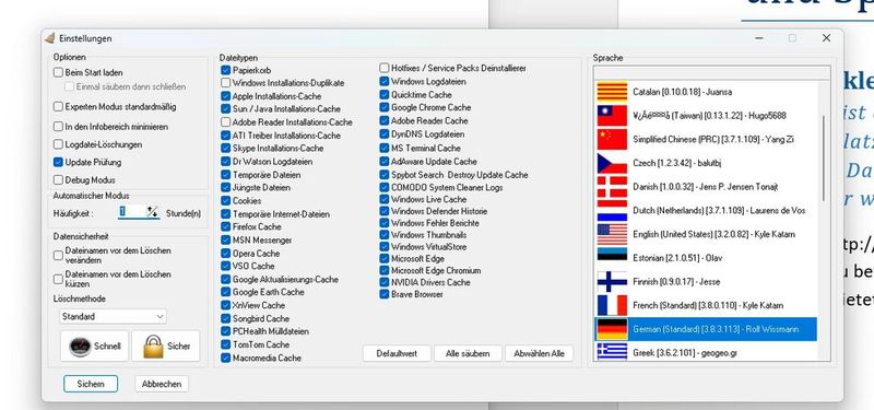 Anpassen der Einstellungen von KCleaner. (Bild: Joos (Screenshot))