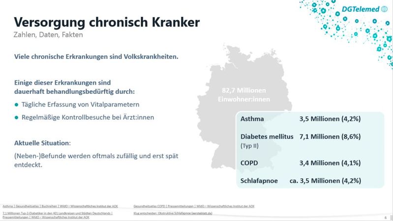 Virtuelle Pressekonferenz der DGTelemed am 9.8.2023: Millionen Menschen in Deutschland leiden an chronischen Krankheiten wie Asthma, Diabetes, Schlafapnoe oder COPD