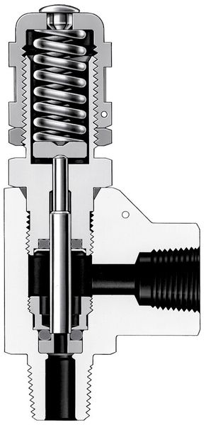 Ein Proportional-Überströmventil enthält eine Öffnung zur Atmosphäre, die sich öffnet, wenn der Druck in einem System eine bestimmte Schwelle übersteigt. (Bild: Swagelok)