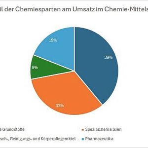 Auch wenn bei Grundstoffen der Mittelstand eine untergeordnete Rolle spielt: Auch für den Mittelstand ist der Umsatz mit Basischemikalien wichtig.(Bild:  Alle Daten aus der VCI-Mitgliederumfrage, November 2023 – Auswertung Mittelstand)