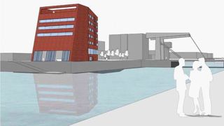 So sah das Konzept für den Neubau vor Jahren aus. Gestern, rund drei Jahre nach der Grundsteinlegung, war Eröffnung! Das Fraunhofer CML kann vom Lotsenkanal im Hamburger Binnenhafen nun die Zukunft der maritimen Logistik noch effektiver mitgestalten. Hier die Details ... (Bild: Fraunhofer CML)