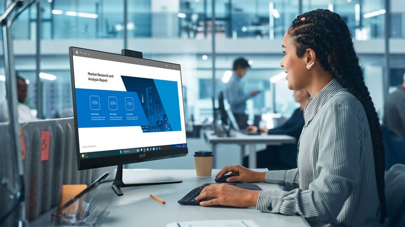 Den Veriton 2000 All-in-One hat Acer für kleine und mittelständische Unternehmen entwickelt. Er arbeitet mit einem Intel-Arrow-Lake-Mobilprozessor der U-Serie. (Bild: Acer)