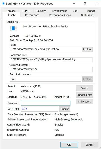 Anzeigen der Eigenschaften es Prozesses im Process Explorer. (Joos)
