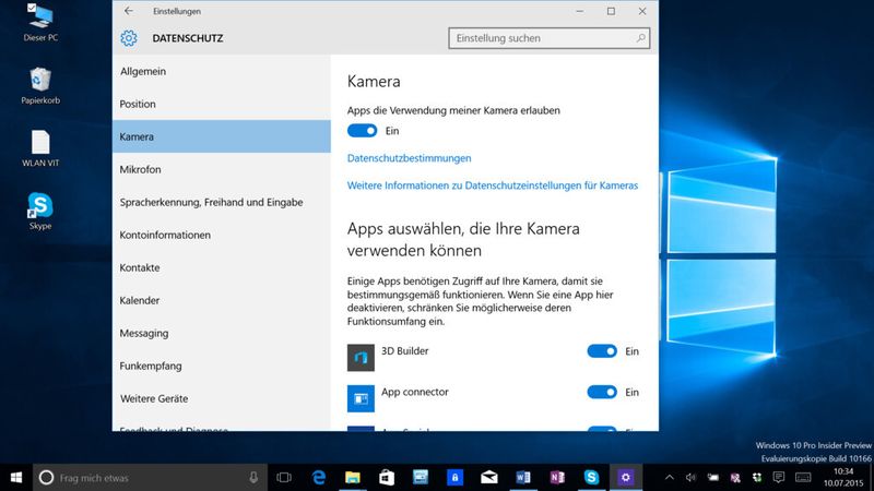 In den Datenschutz-Einstellungen werden alle Apps aufgelistet, die auf Hardware-Komponenten wie das Mikrofon oder auf die Kamera zugreifen. (Bild: VIT)