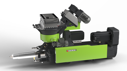 Der neue Rotofeeder verbessert die Materialführung bei der Verarbeitung von Feststoffsilikon und erhöht so die Prozesssicherheit in der Serienfertigung.(Bild:  Engel)