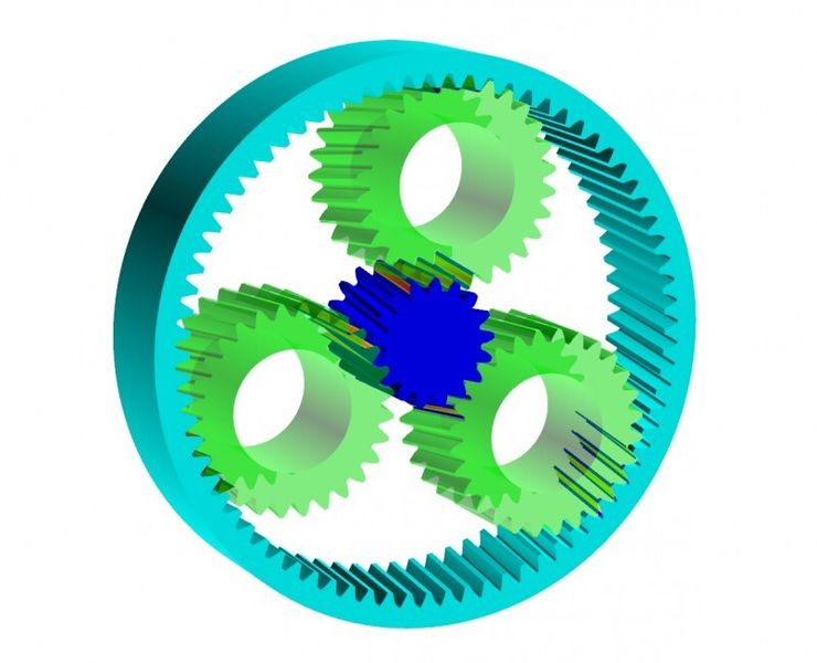 Mit der Kontaktanalyse lassen sich nun die exakten Durchbiegungen der Wellen von Sonnenrad, Planetenrad und Hohlrad berücksichtigen. (Bild: Kisssoft)