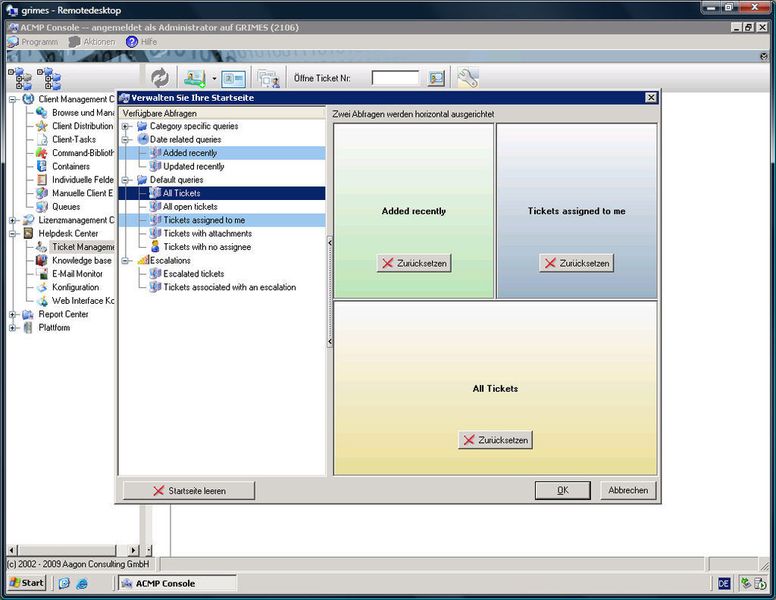 Abbildung 2: Welche Übersicht welcher Support-Mitarbeiter auf seinem Begrüßungsschirm zu Gesicht bekommt, ist im ACMP Helpdesk Center individuell anpassbar. (Archiv: Vogel Business Media)