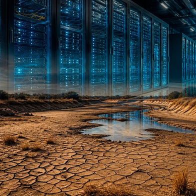 Allein US-Rechenzentren verbrauchten 2023 rund 65,9 Milliarden Liter Wasser. (Bild: GPT Image Creator / KI-generiert)