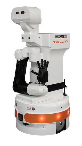 Der Roboter Tiago kann eigenständig manövrieren, Sachen greifen und sprechen und soll sich den Anforderungen des Benutzers anpassen können.  (PAL Robotics)
