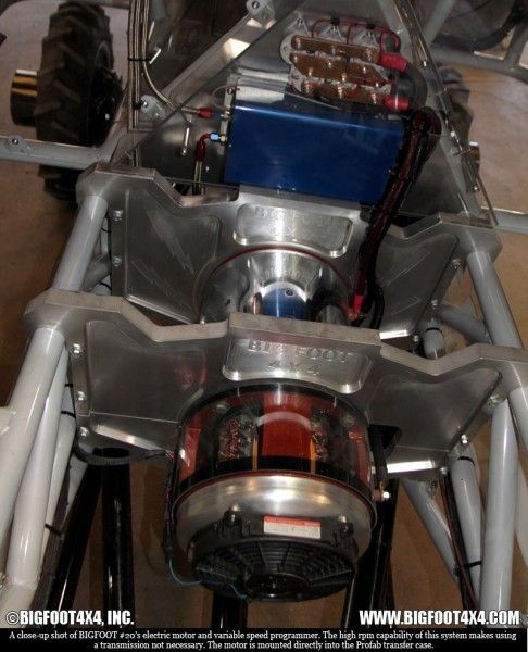 Detailaufnahme des Elektrommotors und seiner Ansteuerung. Da der Antriebsstrang für hohe Drehzahlen ausgelegt ist, istg kein Getriebe nötig. (Bild: Bigfoot 4x4, Inc.)