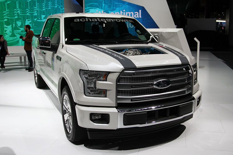 Der Ford F-150 von Achates Power auf der NAIAS in Detroit. Das Fahrzeug ist ausgerüstet mit einem Gegenkolbenmotor. (SP-X/Max Friedhoff)