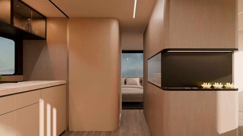 Der Blick aus der Küche ins Schlafzimmer. (Bild: Pininfarina)