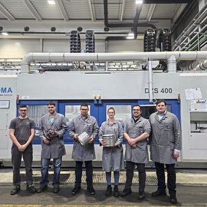 Development partners and users of the series process, the LTH Castings team: from left (Blaž Peternel (technologist), Janez Jelovčan (Head of Machining Technology Škofja Loka), Nejc Kapus (Plant Manager Škofja Loka), Tatjana Cankar Mencinger (Project Leader), Tilen Štremfelj (Head of Project Management), Dr. Primož Ogrinec (CTO).(Image: LTH Castings)