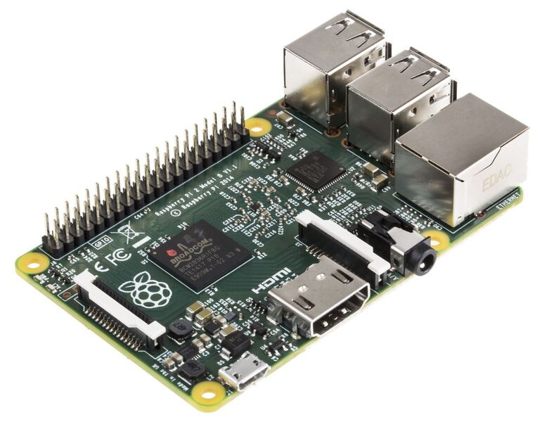 The Broadcom BCM2836SoC Quad Core 900Mhz ARM Cortex A7 gives 6 x the performance of the previous model Pi 1 (No changes to the GPU) (Image source: RS Components)