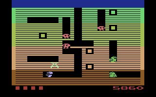 Im 1982 erschienene Maze-Spiel Dig Dug von Namco muss der Spieler Monster vernichten, in dem er sie zum Platzen bringt.  (Bild: Moby Games)