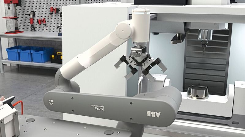 ABB präsentiert auf der Motek die OmniVance™ Collaborative Machine Tending Cell – eine integrierte Komplettlösung für die automatisierte Maschinenbeschickung und ideal für Anwendungen wie der Metallbearbeitung oder dem Werkzeugmaschinenbau. (Bild: ABB AG)