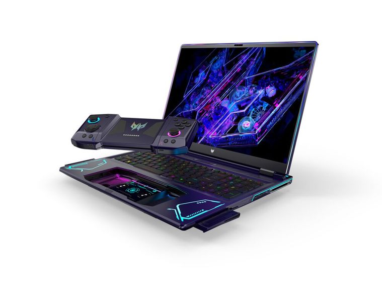 Das Project DualPlay verfügt zudem über zwei herausfahrbare 5-Watt-Lautsprecher und ein aufwendige RGB-Beleuchtung. (Bild: Acer)