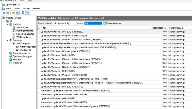 Sobald die Gruppe angelegt, und die Gruppenrichtlinien so gesetzt sind, dass auch Windows 10-Rechner die Updates aus WSUS erhalten, können Windows 10-Updates über den Bereich der Updates genehmigt werden. Wichtig ist eine vorherige Synchronisierung. (Thomas Joos)
