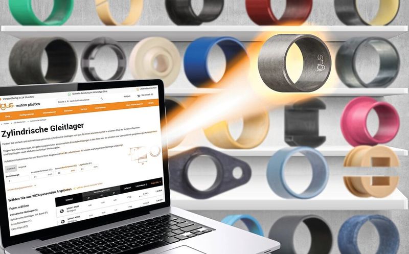 Enter dimensions, determine application parameters, find plain bearing: This is how easy the new Igus online shop Iglidur Bearing Hub for polymer plain bearings now works. (Image:Igus)