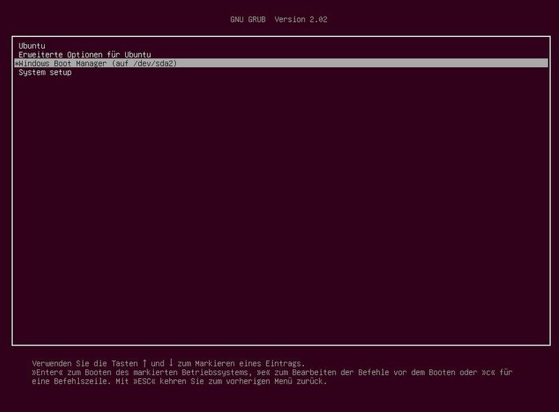 Um Windows zu starten, wird im Ubuntu-Boot-Manager die Option „Windows Boot Manager“ ausgewählt. (Joos / Ubuntu)