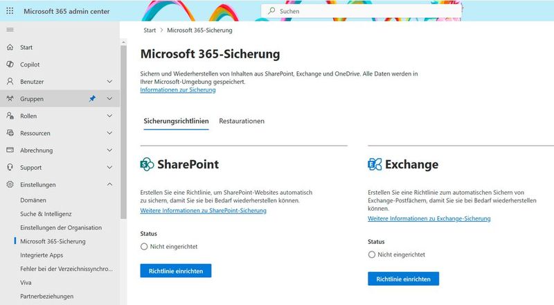 Einrichten der Sicherungsrichtlinien für Microsoft 365 Backup. (Bild: Joos – Microsoft)