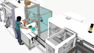 Gemeinsame Arbeitsplätze von Mensch und Roboter sollen bald zur Normalität werden. Das Fraunhofer IFF und Systemintegrator Symacon wollen in dem gemeinsamen Projekt MR_KOOP deren Vorabplanung und Integration in den Produktionsprozess deutlich vereinfachen. (Fraunhofer IFF)