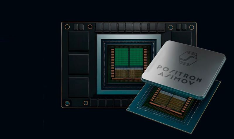 Der Chip „Asimov“, der 2027 auf dem Markt kommen soll, zeichne sich laut Hersteller insbesondere durch folgende Parameter aus: bis zu 2,3 TB Speicher pro Chip, 5-mal mehr Tokens pro Dollar und 5-mal mehr Tokens pro Watt  im Vergleich zu „Nvidia Rubin“ sowie 400 Watt TDP mit Unterstützung für Luftkühlung. (Bild:  Positron AI)