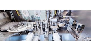 Steriline's RVFCM50 solution is a robotic vial filling and capping machine under isolator.  (Source: Steriline)