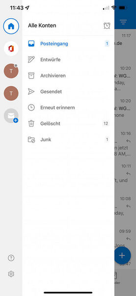 Verwalten von verschiedenen Postfächern in der Outlook-App von iOS und Android. (Joos)
