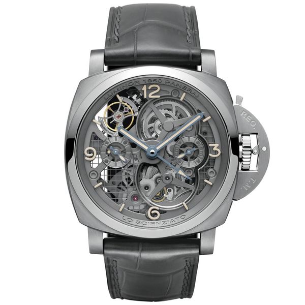 La Luminor 1950 Tourbillon GMT Titanio « Lo Scienziato », dont le boîter en Titane grade 5 a été fabriqué additivement. (Source : Panerai)