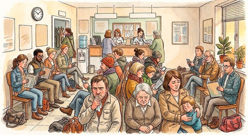 Wartezimmer statt Telefon-AU: Das bedeutet nicht nur mehr Bürokratie, sondern auch erhöhte Ansteckungsgefahr.(Bild:  Gemini / KI-generiert)