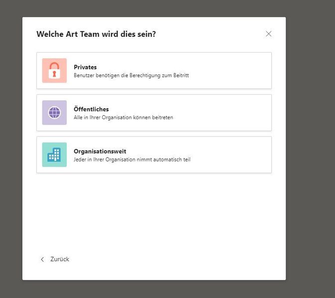 Erstellen eines neuen privaten Teams. (Joos)