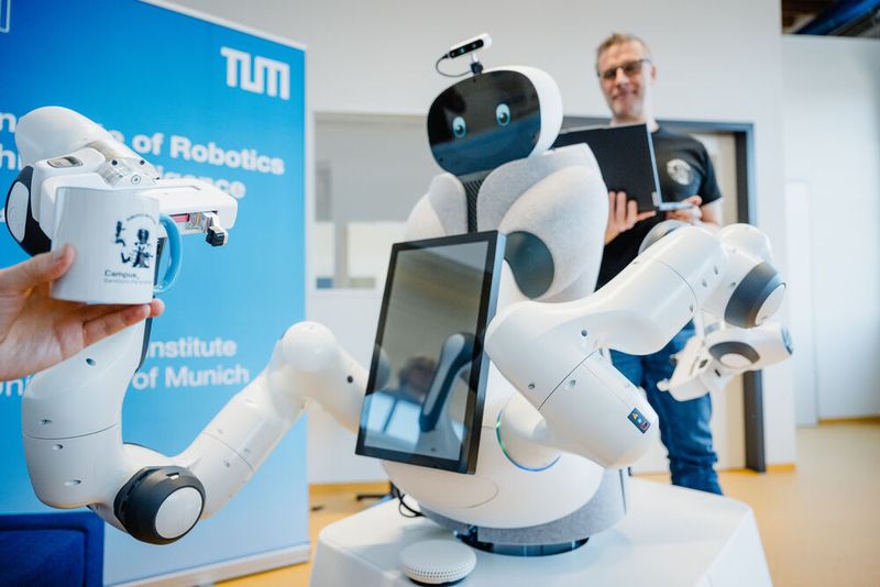 Forschende der Technischen Universität München (TUM) bringen dem neuen Assistenzroboter das Greifen bei ... (Bild: Max Merget)