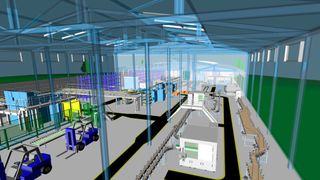 Fehler bei der Fabrikplanung: Ein Layout in 2D allein genügt nicht. Wer eine Fabrik plant, muss diese auch in 3D planen. (Bild: CAD Schroer)