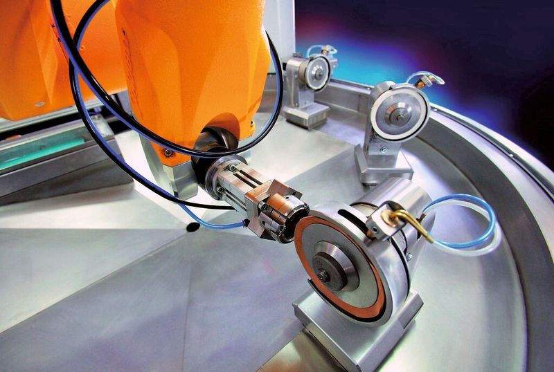 Bild 3: Die Polierstationen geben dem Andruck durch das vom Roboter geführte Keramikteil fein dosiert nach. Dadurch bleiben die Arbeitsbedingungen im Bearbeitungsfenster. (Bild: Zeltwanger)