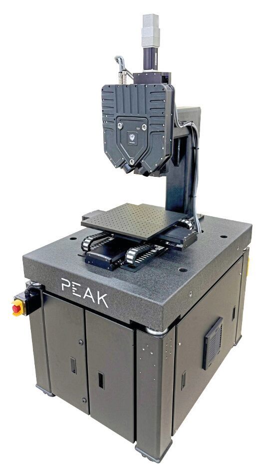 The solid granite table eliminates vibrations and thus enables vibration-free measuring processes. The extremely precise control allows the positioning of objects in the sub-micrometer range.(Picture: LMI and PEAK Metrology)