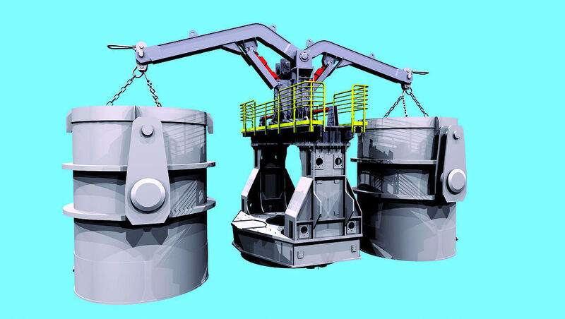 Bild 1: Manipulator für die Deckel der Gießpfannen.  Bild: Autodesk/SMS Concast (Archiv: Vogel Business Media)