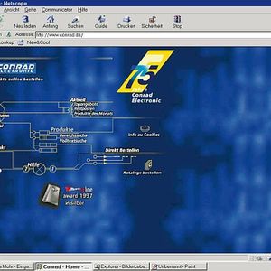 1997: Für Conrad beginnt eine neue Ära. Der Multicannel-Anbieter startet ins WorldWideWeb und präsentiert seine erste Homepage. 1998 erhielt Conrad den TV Movie Award.(Bild:  Conrad)